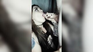 BEST Deepthroat/facial, Inked Bimbo Covered inside Cum