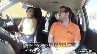 School Girl driver publicly blows instructor before pussyfucking