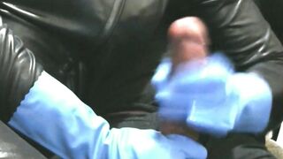 Smoking Ex-Wife inside Blue Pvc Gloves Jerking me