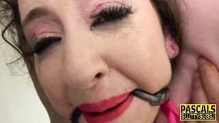 Bondage whore gags on dick and fucks