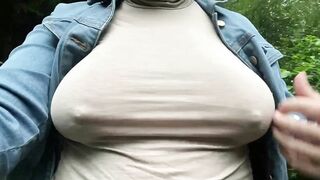 Outside Flashing Skank Fiance Nipple Pull & Played with Long Saggy Boobies. Flashing Long BOOBIES Long Nipples