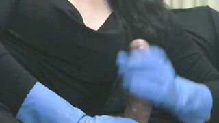 Smoking Fiance into Blue Latex Gloves Hand Job four