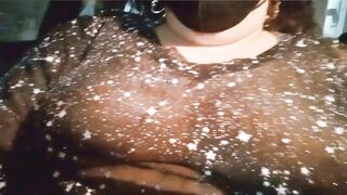 BBW Driving Wearing ONLY a Lace Blouse