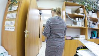 Flashing no panties in office into the midst of a
