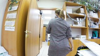 Flashing no panties in office into the midst of a