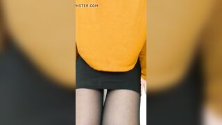 Upskirt stocking ready to work