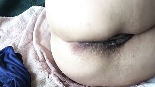 Having Fun with an Ice Sex Dildo in my Unshaved Holes