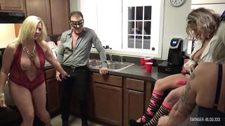 Swinger housewives eating fat cocks at amateur group sex