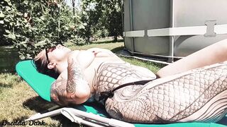 beauty Tattooed bimbos Having Fun with her Long Melons next to the Pool