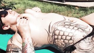 beauty Tattooed bimbos Having Fun with her Long Melons next to the Pool