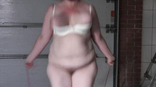 Old BBW cougar Jumping Rope Shaking Huge Hooters.