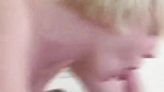 Short Hair Blonde give Geek Boy a Bj and Creampie
