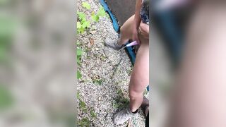 She took a Piss outdoor using her go cunt with mouth STP Device & her Leaking Soak Twat is Dried with my
