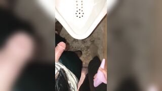 bimbos Pee inside a Urinal & her Hubby Gets to Witness it first Hand as he Pisses right after her