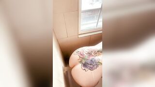 Long Ass Inked cougar Blows and Fucks her Vibrator inside the Shower! Close up pov!