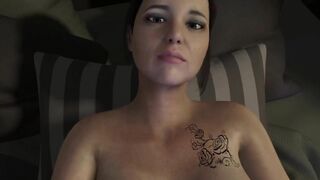 Milf on her bed with her sex toy.