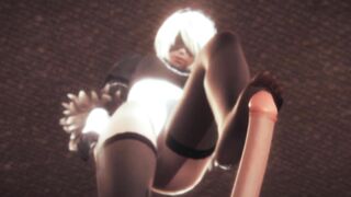 Nier Automata 2B does Tremendous Devils Pedicure with her Tights