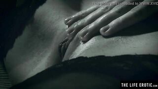 A finger into her tight booty while she strokes her