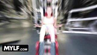 Sweaty Buxom Milf Into Yoga Leggings Upgrades Her Workout With