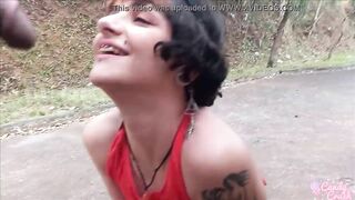 sweet 19 yo was pissing into outdoors and had to suck