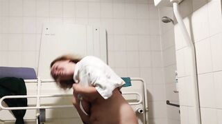 Angel being recorded while taking a shower and shaving her