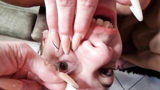 3 Way dick hand job | cum into eye | cum eating