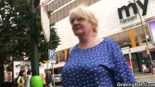 Big boobies blonde grandma satisfies young stranger