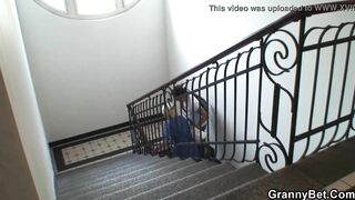 Big boobies blonde grandma satisfies young stranger