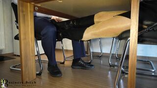 Secretary into Shiny Stockings n Leather Boots offer Boss Concealed Devils Pedicure - he Jizzes inside Business Leggings