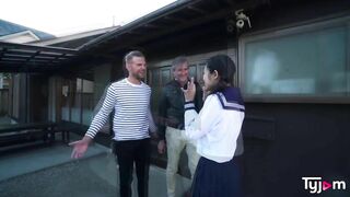 Adorable japanese Shiori gets a big white cock