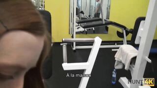 HUNT4K. Inside empty gym, hunter pays cash for greedy cuckold