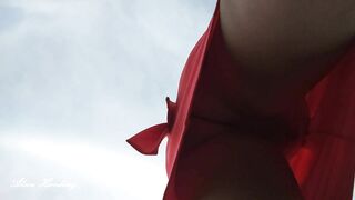 Alice Upskirt without Underwear and Shows her Cunt and Booty into Outside