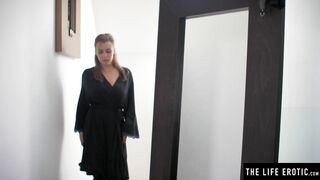 See her Long Natural Boobs Bounce as she Masturbates into Rubber
