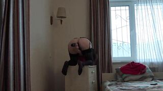Anal masturbation with a comb. Big Titted sluts fucks her butt