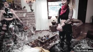 Angry lesbians wreck and squirt a home