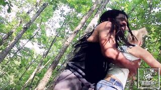 Nadia White get chase down and face fucked inside the jungle