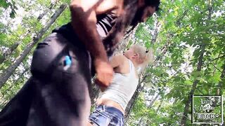 Nadia White get chase down and face fucked inside the jungle