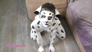 Voluptuous cunt with mouth Inside Dalmatian Costume Playfully Riding Cavalier