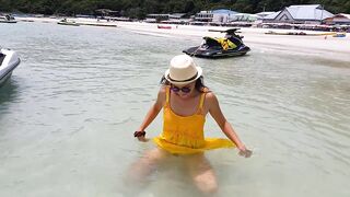 Up Yellow Dress NO LINGERIE in Outdoors # Bull Plug Flash at