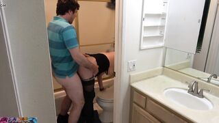 Stepson caught masturbating in the restroom fucks stepmom