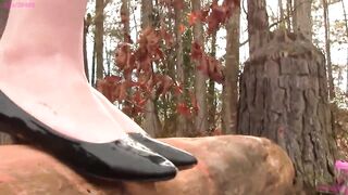 Crystal's black ballet flats shoeplay barefoot muddy