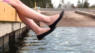 Crystal's black ballet flats shoeplay barefoot muddy