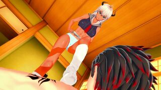 MINOTAUR CHAN LOVES DEVILS PEDICURE AND JERKS OFF a COCK WITH HIS HUGE FOOT : 3D Animated