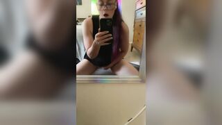 Bombshell mom Kneeling inside Front of Mirror Having Fun with her Soaking Soak Vagina up Close Watch.