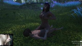 The women Blows a Penis into the Forest and Takes Cum into her Mouth. Riding a Cock and Takes Cum