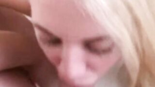 Adorable Chubby Blonde Birtney Sucking Penis with a Cummed