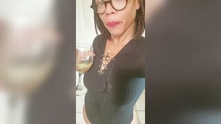 Pissing my Lingerie while Catching it inside a Wine Cup Sipping and Slobbering all over my Saggy Titties