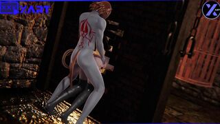 3D ANIMATED, a sluts get Stuck into a Hole and was Plowed from both Sides inside her Mouth and Anus