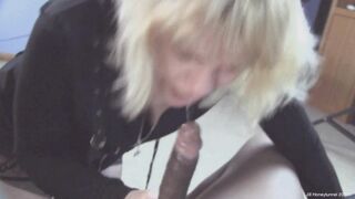 Amateur White milf Giving me a Fellatio before I Jizzed her with my 10" big black cock Nuts Deep