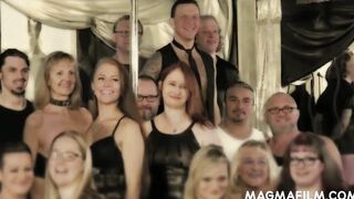 Curvy milfs getting plowed inside gang bang